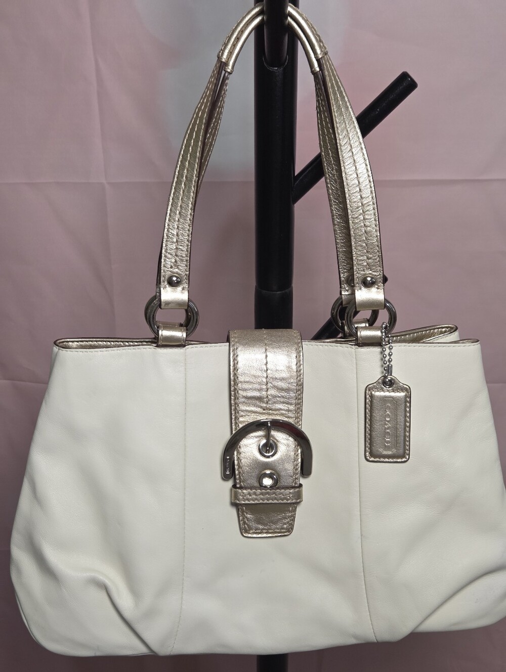 Coach Soho East West Satchel In Ivory With Gold Accents